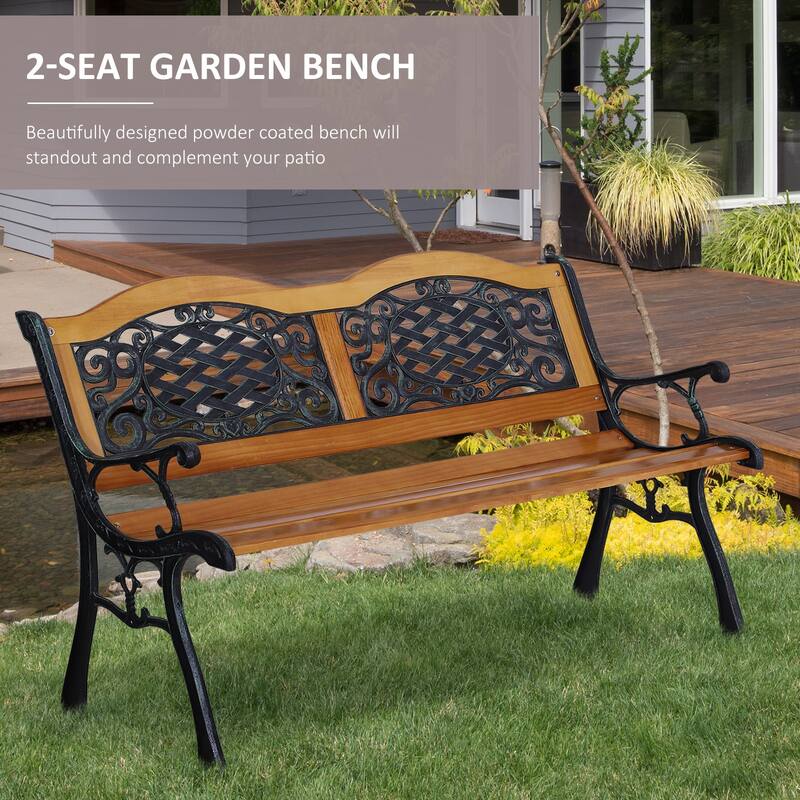 Outsunny 50" Outdoor Antique Style Wooden Patio Garden Bench Love Seat